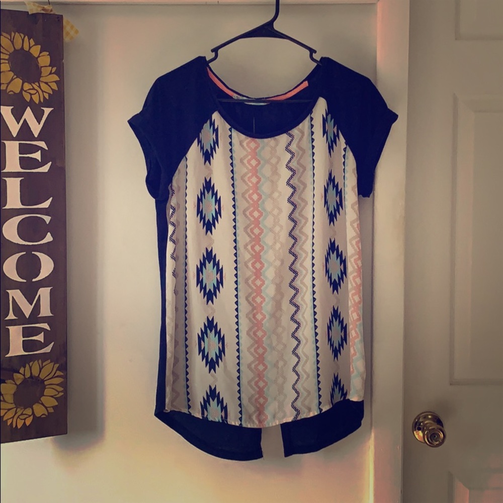 Button Up Back Short Sleeve Blouse